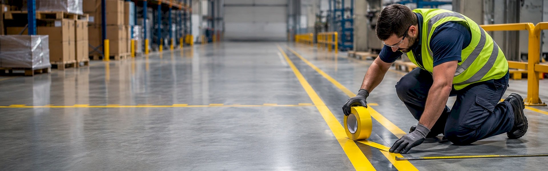 Industrial floor marking tape used to create clear safety zones